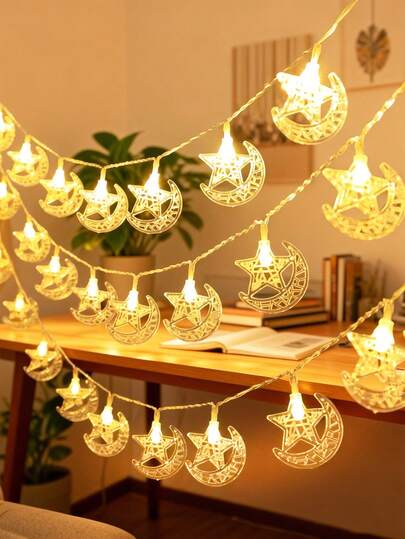1 قطعة أضواء زينة على شكل نجوم وأقمار بطول 1.5/3 متر، أضواء جنية تعمل ببطارية للمنزل والحديقة والتخييم والحفلات والأعراس والحفلات الرسمية وديكور الحديقة وشهر رمضان والعيد
