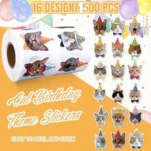 500pcs/Roll Party Cat Stickers, 3.8cm/1inch Hand-Drawn Party Hat Cat Shaped Stickers, Decorative Waterproof Stickers Labels, First Day Of School - Multicolor - View 3