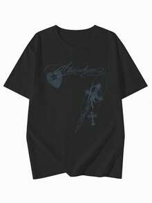 2026 Summer New Women's Casual Round Neck Loose Slimming Streetwear Punk Style Graphic Print Lightweight Versatile Short Sleeve T-Shirt - Black - View 4