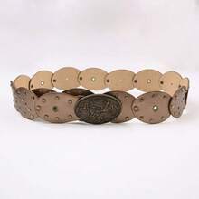 2026 Cintura vintage in stile americano con fibbia in metallo goffrato, in pelle PU stile boho a pois, adatta per tutte le stagioni - Caffè - Visualizzare 6