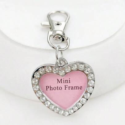 1pc Creative Romantic Rhinestone Heart-Shaped Openable Photo Frame Keychain, Zinc Alloy, Couples Love Expression, Heart-Shaped Couples's Keychain, Valentine's Day, Mother's Day, Everyday Wear, Beautiful Gift