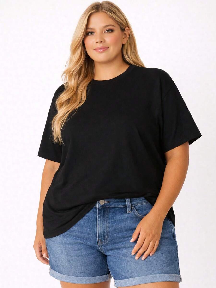 Women's Plus Size Oversized Printed T-Shirt - màu đen - Xem 1