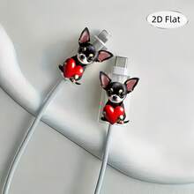 2D Flat, 2pcs Cute Chihuahua Design Data Cable Protective Sleeve Holding A Red Heart - Anti-Break Type-C Charger Data Cable Cover, Durable And Flexible Mobile Phone Wire Protective Cuff, Fun Accessory, Soft Material, High-Tech Gadget, Essential For Gadget Lovers - Multicolor - View 5