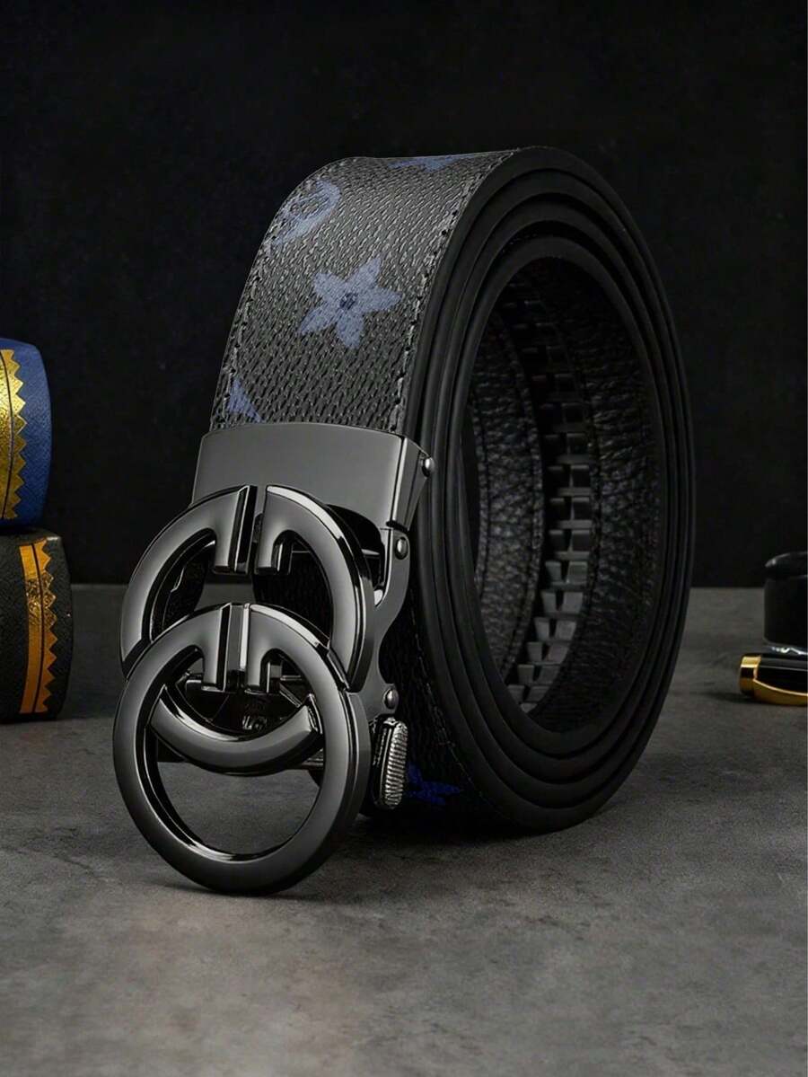 1 Piece Men's Letter Alloy Automatic Buckle Belt, Light Luxury Business Star-Printed Belt, 47 Inches, Suitable For Daily Commuting And Business Office, Simple And Low-Key. An Ideal Gift For Brothers, Family Members And Boyfriends On Christmas. - Multicolor - View 1