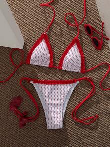 Bộ bikini chấm bi và kẻ caro kiểu retro dành cho nữ, trang phục thời trang phù hợp cho các buổi đi chơi, kỳ nghỉ, lễ hội âm nhạc, tiệc bể bơi, lễ hội hóa trang và các dịp hè khác. - Đỏ - Xem 3
