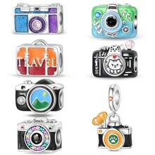 1 Piece Silver-Plated Travel Collection - Scenic Camera Bead, Colorful Zirconia Camera Bead, Travel Collection - Happiness Camera Bead, Orange Suitcase Bead, Capture The Moment Bead, Cat Bead, Adventurer Camera Charm Perfect For Original Snake Chain Bracelets, Necklaces, And Bead Strings DIY Jewelry Making Luxury BFF Gift - Multicolor - View 1