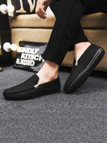 男士乐福鞋新款休闲鞋百搭莫卡辛鞋一脚蹬渔夫鞋休闲布鞋平底船鞋黑色正装皮鞋（尺码偏小偏窄，请订购大2码） - 黑色 - 查看 5