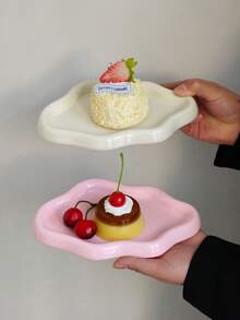 1个云朵造型甜点盘、蛋糕盘、咖啡桌小吃盘、家用厨房餐厅陶瓷云朵盘 - 彩色 - 查看 3