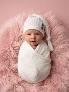 2pcs Newborn Photography Props Set: Knitted Wrap Blanket And Hat, Baby Photo Studio Backdrop Accessories For Boys And Girls - Multicolor - View 3