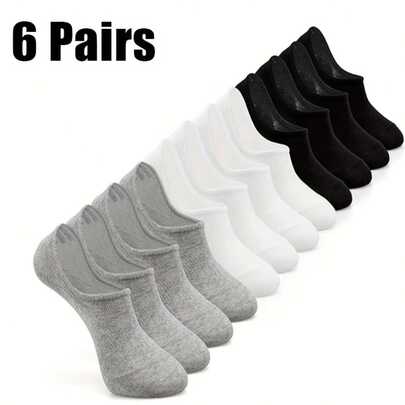 6 Pairs No Show Socks Women And Men Low Cut Ankle Short Black White GrayComfort Anti-Slid Athletic Running Casual Invisible Soft Liner Socks Gift For Valentine's Day Teachers' Day Birthday Father's Day Mother's Day