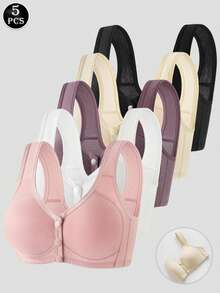 5件/套 中老年女性简约前扣式无钢圈文胸 - 彩色 - 查看 1
