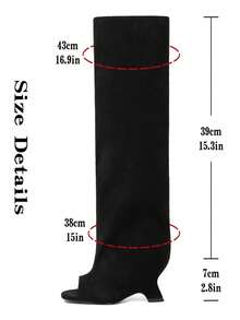 Knee High Boot Open Toe Kitten Heel Stiletto Heeled Boots For Woman Suede Wide Calf Long Boots Heeled Slouchy Formal Shoes Winter Tall Boots For Women - Nhung đen A - Xem 8