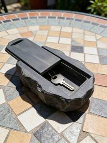 1pc Realistic Stone Fake Rock Key Hide Box, Outdoor Resin Stone Hidden Key Storage Container, Safe Backup Key Waterproof Sunproof Decor For Garden Yard - Type A - View 9
