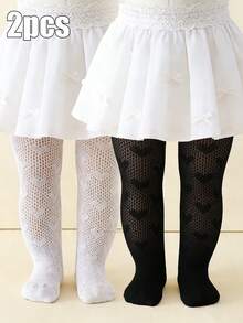 2条装婴儿爱心提花高弹力网眼连裤袜，网袜 - 彩色 - 查看 2