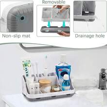 Estante de almacenamiento para encimera de baño de mármol - Soporte extraíble de 7 ranuras para cepillo de dientes eléctrico y pasta de dientes para niños, para organización de accesorios de baño, almacenamiento de tocador, gris. - Gris - Ver 3
