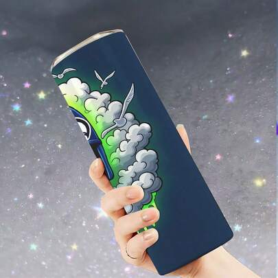 FAMILY UP 20oz Insulated Cup With Edgy Stylized Seahawks Football Helmet Skull In Smoke Graphic Design, Straw Included - Perfect Holiday Gift, An Ideal Present Choice.