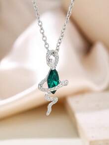 1PC Retro Green Synthetic Zirconia Creative Snake Design Pendant Necklace Gothic Cool Clavicle Chain Party Band Jewelry - Necklace - View 7