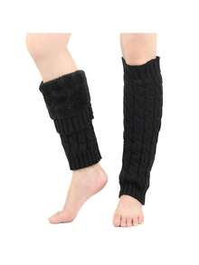 2 Pairs Ladies' Elegant Fleece Leg Warmers | Acrylic Knit Cozy Winter Warmth | Thermal Protection Legwear - 淺灰色 - 查看 3
