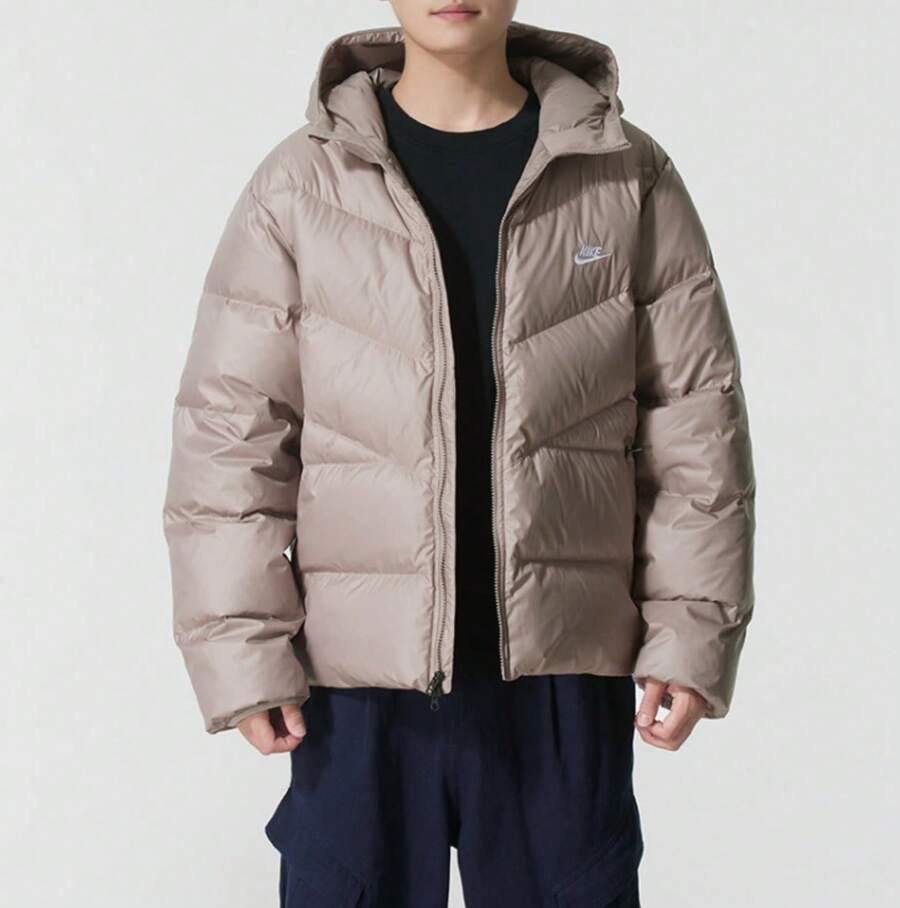 Nike 男士新款休闲连帽拉链羽绒服 - 褐色 - 查看 1