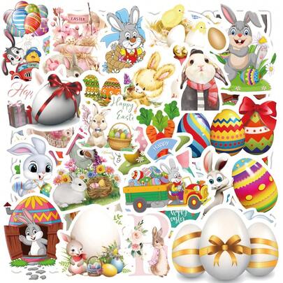 48PCS Easter Eggs Stickers Perfect For Decorating Your Phone, Water Bottles, Scrapbook, Journaling, Phone, Car, Laptop & More! For Gift Bags, Envelope Seals, Party Decoration, Office Supplies.