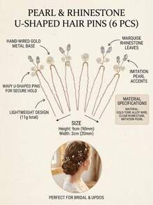 6/12pcs Boho Leaf Design Pearl Hair Sticks, Romantic Gold Tone Hair Jewelry Gift For Women Party - Gold - View 6