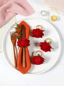 1-12pcs Handmade Lifelike Rose Napkin Rings, Suitable For Valentine's Day, Wedding, Banquet, Party, Thanksgiving, Christmas, Daily Use - Multicolor - View 10