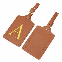 MIYIN 时尚字母图案行李牌 男女通用 PU 皮革手提包旅行包挂牌 带姓名卡和隐私保护（A~Z） 简约高端字母行李牌 旅行配件 旅行必备 海滩 夏季度假 返校季 必备 - 棕色 - 查看 3