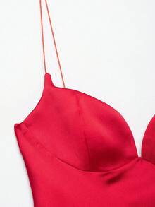 Đầm satin thời trang DEEKA dành cho nữ, thiết kế tối giản theo phong cách Âu Mỹ, thanh lịch cho mùa xuân/hè. - Đỏ - Xem 3