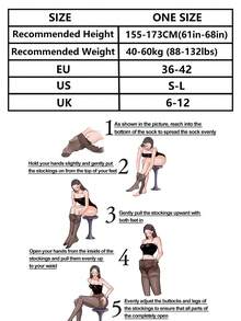 1双心形过膝长袜，性感纯色透明吊带袜，适合情人节、情侣约会、节日派对等场合 - 黑色 - 查看 3