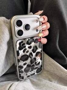 1 Pc Small Silver Edge Glue Following From Leopard Grain, Lovely Advanced Sense Of Fashion And Personalized From The Silicone Protective Shell, Is Compatible With IPhone17 / Compatible With IPhone17promax Compatible With IPhone16 Pro Max/Compatible With IPhone15 Pro/Compatible With IPhone14 Compatible With IPhone13/12/11, Suitable For Family/Friends/Sister/Girlfriend On Valentine's Day Gift/Birthday Gift/Mother's Day Gift - Black - View 3
