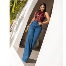 CALCA WIDE LEG JEANS média - Lavagem clara - Visão 4