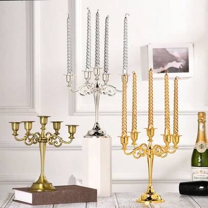 1pc/Set,Metal 5-Arm Candelabra, Vintage European Style Taper Candle Holder, Decorative Centerpiece For Wedding/Party/Home Dining Table, Festive Ambiance Decor Gift
