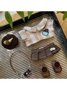 17厘米时尚草帽连衣裙套装，休闲舒适百搭的帽子、包包、鞋子套装，适用于娃娃（不含娃娃和鞋子） - 彩色 - 查看 17