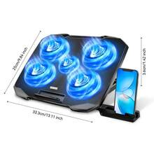 COOLCOLD Laptop Cooling Pad For 7-17 Inch Laptop Cooler Stand, 5 Quiet Fans, 5 Angle Adjustable With Phone Holde - Black - View 8