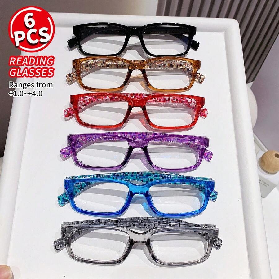 6 Pairs Of Reading Glasses, Men's And Women's Fashionable Reading Glasses, Multiple Colors, Degree+1.0~+4.0, Are Super Suitable For Reading Books, Newspapers, Or Mobile Phones, And Are Also Thoughtful Gifts For Elders. - 彩色 - 查看 1