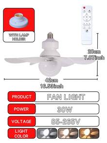 Versatile Ceiling Fan Light Combo With Remote - 42cm & 20cm 30W LED Lights, E27 Base, 3 Speeds, Dimmable 3000K-6500K, Perfect For Living Room, Kitchen, Office - White - one-size - View 11
