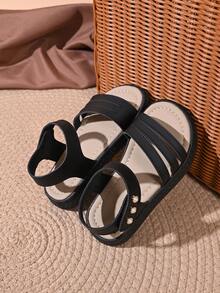 "Toddler Girls Pearl-Accent Strappy Sandals – Adjustable Ankle Strap, Multi-Strap Design, Soft Cushioned Insole, Anti-Slip Sole Stylish Summer Casual Footwear" - Black - View 6