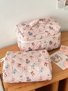1件套红色蝴蝶结小熊化妆包，拉链化妆包，可收纳护肤品、化妆品、润唇膏、防晒霜、护手霜、耳机、零钱及其他小物件，可爱化妆包，日常通勤、旅行、宿舍必备，适合作为礼物送给朋友、生日、伴娘、母亲节、教师节等。 - 粉色 - 查看 6