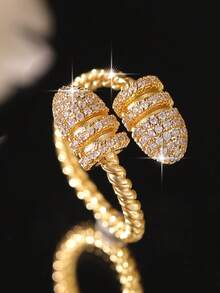 1pc Funky Double-Headed Honey Stick Openable Rings Casual Cubic Zirconia Twist Single Ring For Women Daily Commute Dating Gifts Copper Jewelry