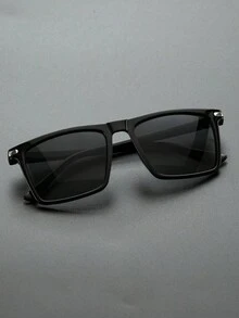 1pc Men's Square Plastic Frame Classic Popular Design Modern Minimalist Style Sunglasses, Suitable For Outdoor Leisure Activities, Golf, Business, Street Photography, Fishing, Driving, Travel And Other Scenarios - màu đen - Xem 4