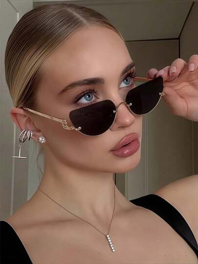 1pc Retro Personalized Half-Frame Metal Women's Glasses, Fashionable High-End European And American Street Style Glasses