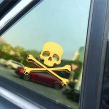 1pc Unique Metal Skull 3D Car Sticker, Exclusive Exterior Car Decor With Prominent 3D Effect, Fits Multiple Vehicle Models, Cool Modification For Car Body & Windows - 3D Car Skull Sticker - View 2
