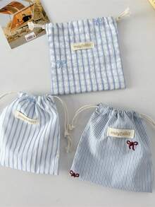 1Pc/Set Striped Drawstring Storage Bag Travel Makeup Drawstring Bag Skincare Bag Sanitary Napkins Bag Jewelry Organiser Lipstick Organiser Lip Oil Organiser Nail Polish Organiser Short Trip Essential Travel Organizer Set, Packing Cube Set, College Room Decor Bedroom Decor Travel Essentials For Valentine's Day Gift, Birthday Gift, Teacher's Day Gift, New Year Gift Back To School Supplies - Multicolor - View 6