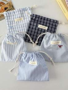 1Pc/Set Striped Drawstring Storage Bag Travel Makeup Drawstring Bag Skincare Bag Sanitary Napkins Bag Jewelry Organiser Lipstick Organiser Lip Oil Organiser Nail Polish Organiser Short Trip Essential Travel Organizer Set, Packing Cube Set, College Room Decor Bedroom Decor Travel Essentials For Valentine's Day Gift, Birthday Gift, Teacher's Day Gift, New Year Gift Back To School Supplies - Multicolor - View 2