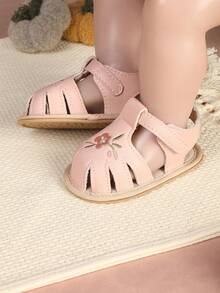 1双时尚百搭刺绣花朵凉鞋，软底学步鞋，适合婴幼儿，可用于派对和节日场合 - 粉色 - 查看 4