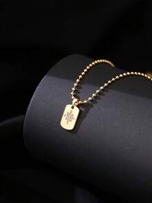 1pc Classic Minimalist Copper Zirconia Bead Chain With Cute Square Starburst Copper Zirconia Pendant Necklace, Suitable For Daily Wear - Yellow Gold - View 2