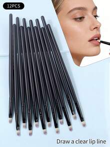 12 piezas Brochas de maquillaje de labios multifunción, cerdas suaves y precisas, contorneo de labios preciso, ideal para principiantes y profesionales - Negro - Ver 9