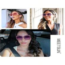 Women's Sparkling Crystal-Decorated Glasses, Oversized Square Thick Frame, Perfect For Disco Party/Concert Photo Props. - 紫丁香色 - 查看 6