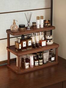 1个复古木质桌面收纳架，多层化妆品收纳架，多功能家居收纳架，厨房调料架，杯/马克杯架，开放式收纳口红、香水、茶/咖啡杯、调料 - 节省空间的台面展示架 - 彩色 - 查看 2