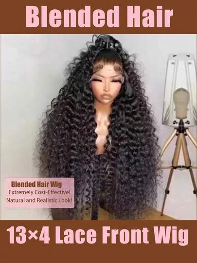 13x4 Deep Curly Blended Hair Wig 250% Deep Wave Lace Front Wigs Lace Front Wigs Pre Plucked 13x4 Deep Wave Blended Hair Wig For Women With Baby Hair